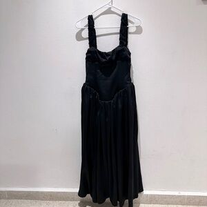 Miss Circle Noreen Black Satin Drop Waist Maxi Sundress